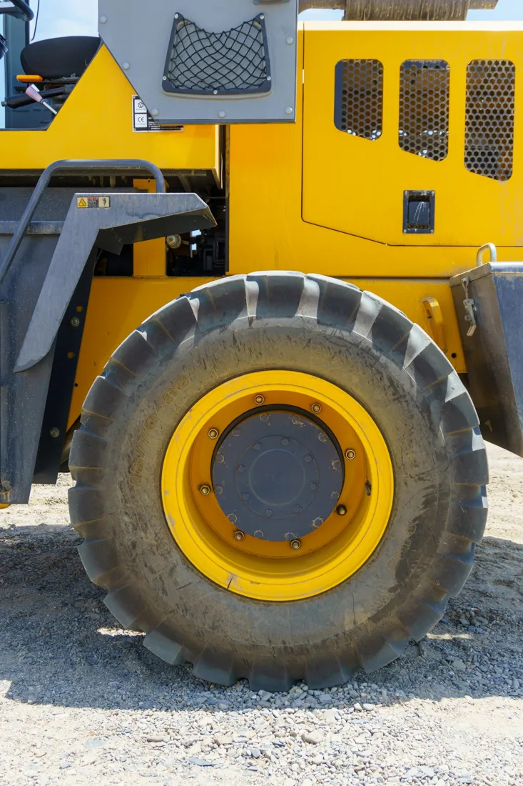 Wheel-loader tire and machinery detail