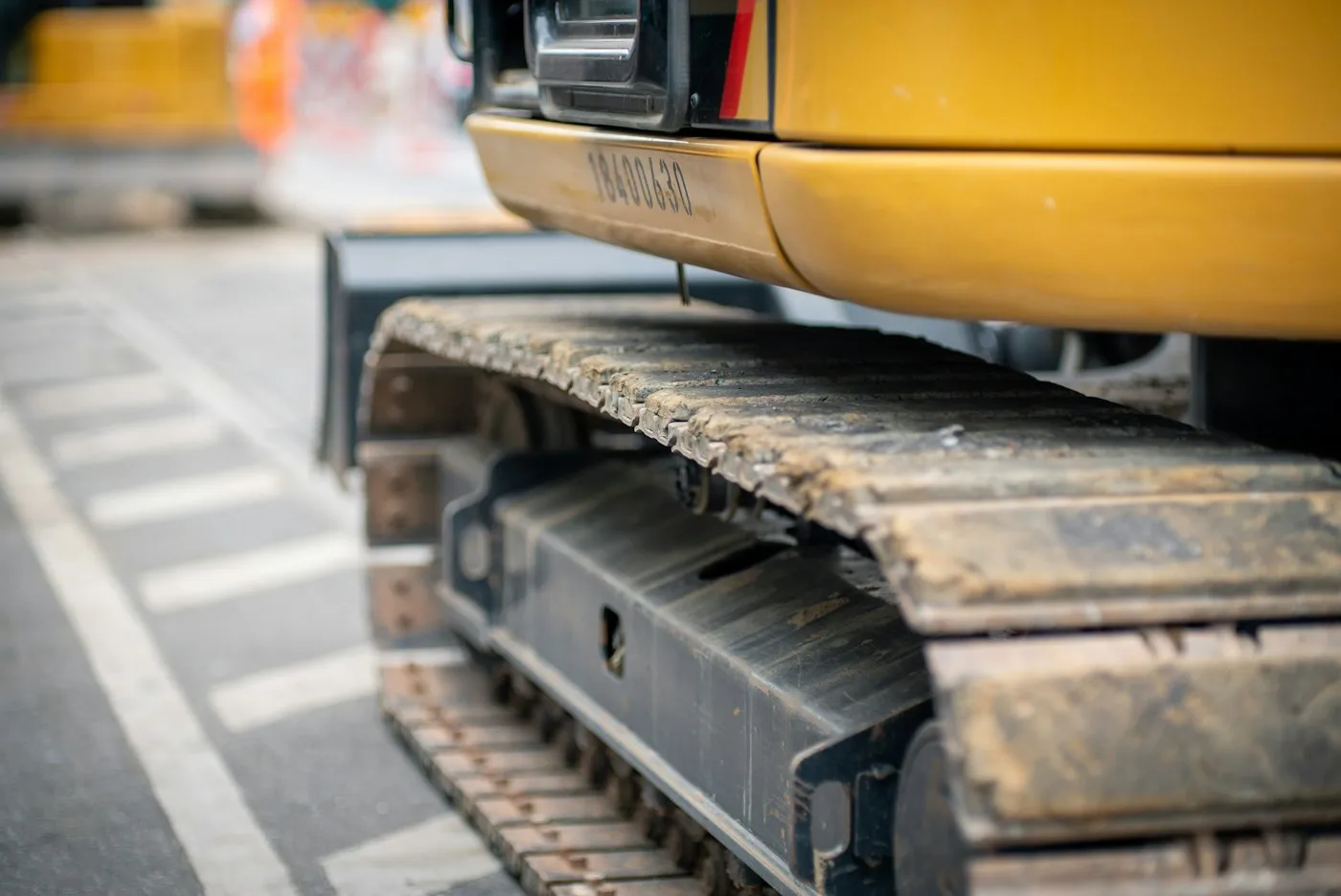 Excavator tracks and undercarriage detail